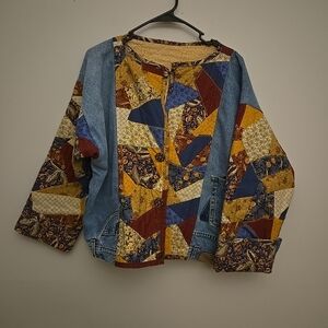 One of A Kind Jean Patchwork Boho Jacket Oversized Measurements In Pictures
